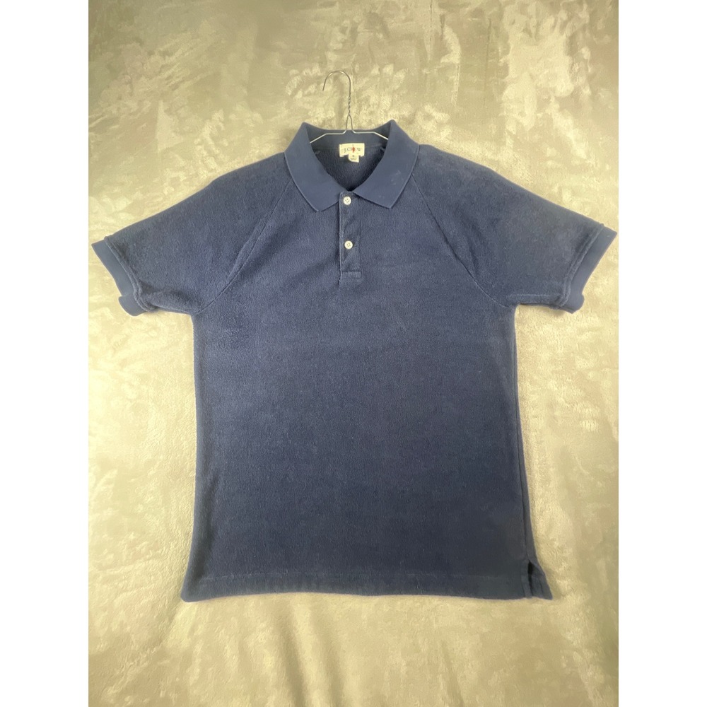 J.Crew Mens Terry Cloth Polo Shirt Navy Blue Short Sleeve Raglan Small